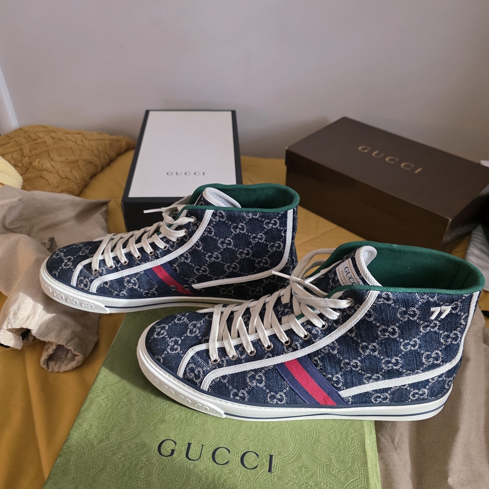 Authentic Gucci Men's Blue High-Top Sneakers